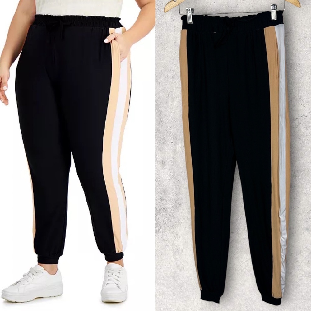 NEW Derek Heart Side Stripe Jogger Pants Size Small Nordstrom Black Cream Boho S